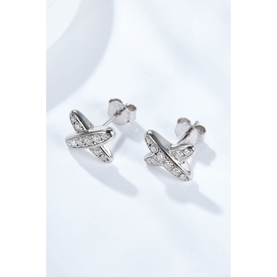 925 Sterling Silver X-Shape Moissanite Earrings Silver / One Size