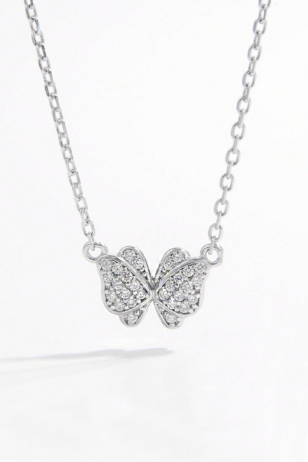925 Sterling Silver Zircon Butterfly Pendant Necklace Silver / One Size Apparel and Accessories