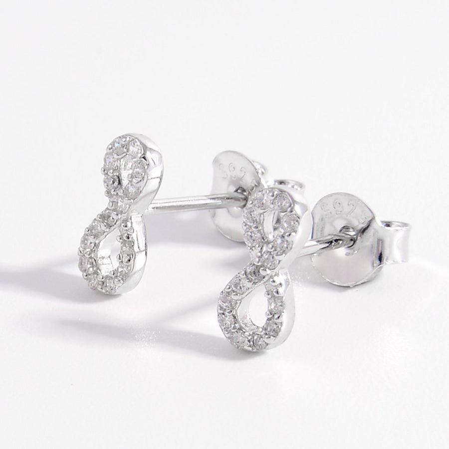 925 Sterling Silver Zircon Number 8 Stud Earrings Apparel and Accessories