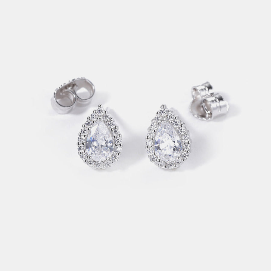 925 Sterling Silver Zircon Teardrop Shape Earrings Silver / One Size Apparel and Accessories