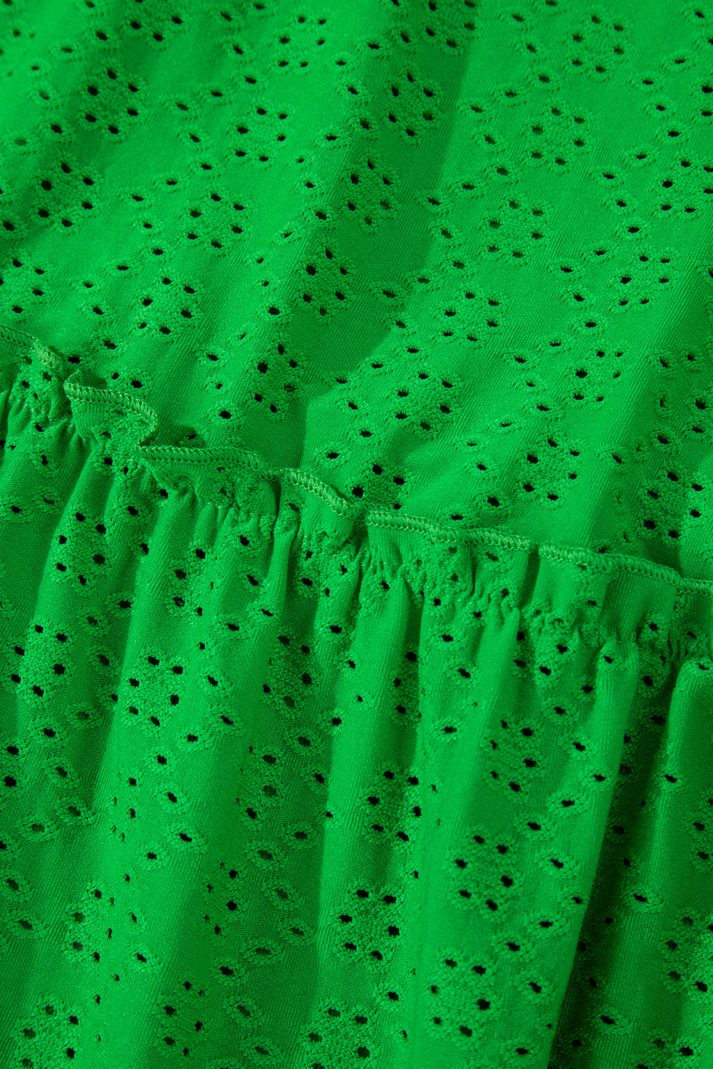 Green Textured Frilled Short Sleeve Plus Size Babydoll Blouse Plus Size/Plus Size Tops/Plus Size Blouses & Shirts