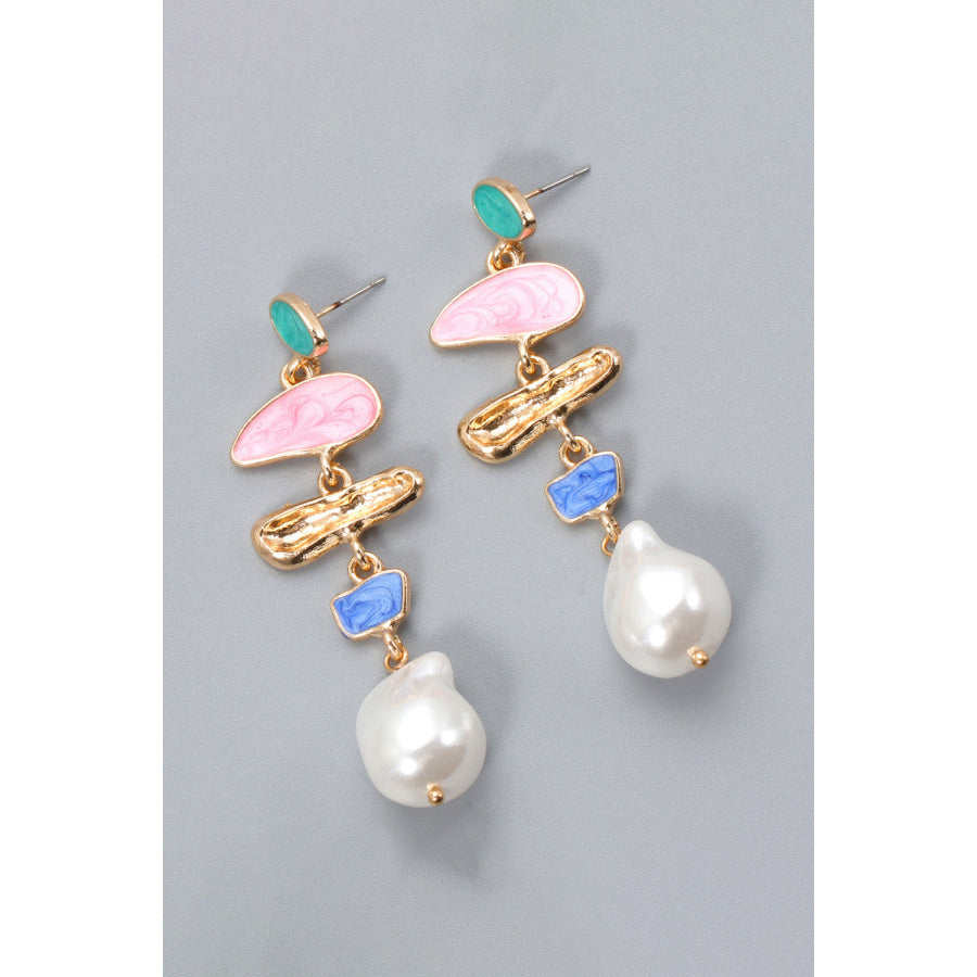 Abnormal Shpae Zinc Alloy Synthetic Pearl Dangle Earrings Multicolor / One Size