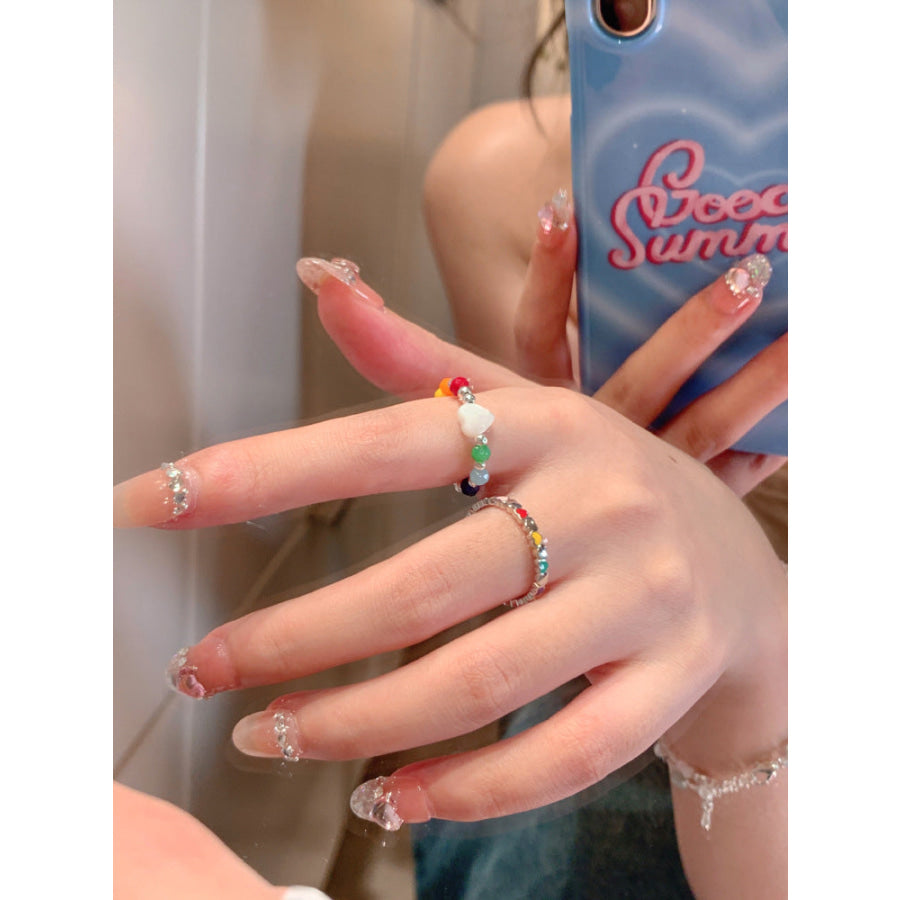 Acrylic Beaded Heart Ring Multicolor / One Size Apparel and Accessories