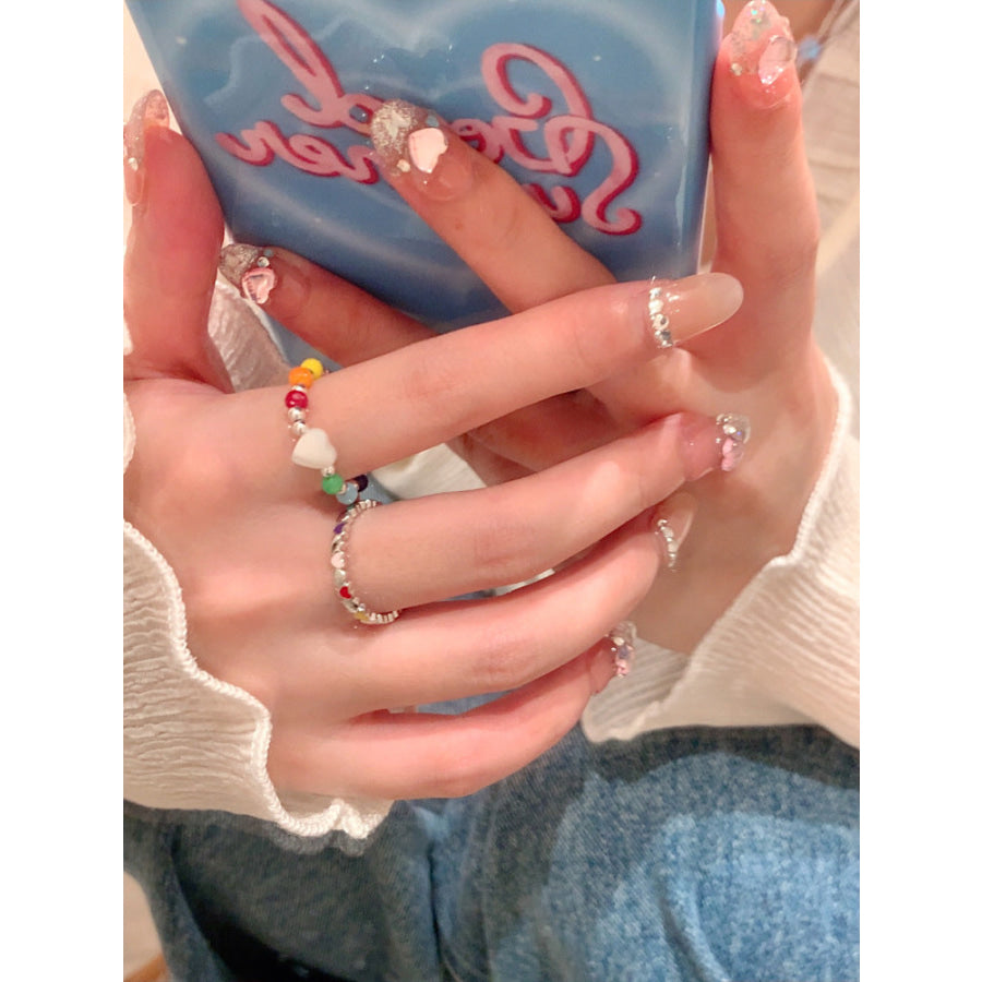Acrylic Beaded Heart Ring Multicolor / One Size Apparel and Accessories