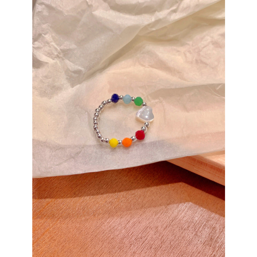 Acrylic Beaded Heart Ring Multicolor / One Size Apparel and Accessories