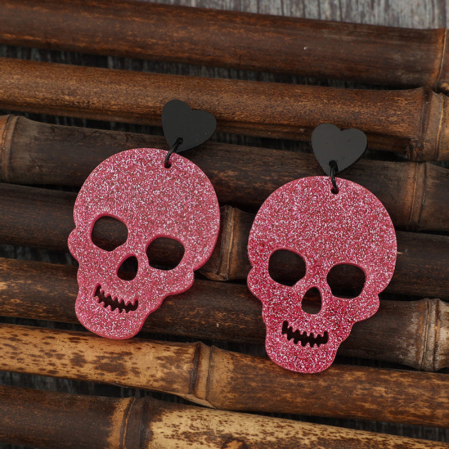 Acrylic Skeleton & Heart Earrings Deep Rose / One Size Apparel and Accessories