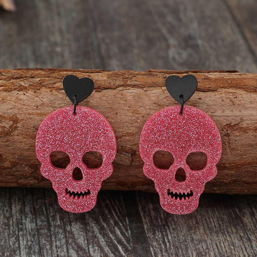 Acrylic Skeleton & Heart Earrings Deep Rose / One Size Apparel and Accessories