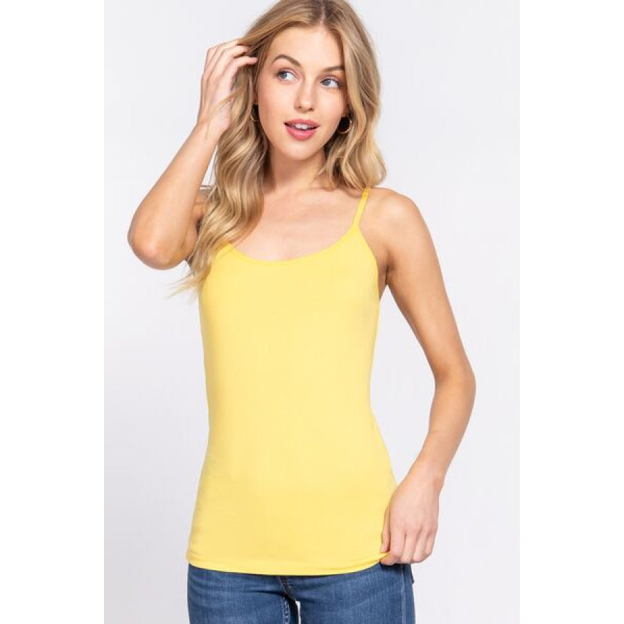 ACTIVE BASIC Adjustable Spaghetti Strap Round Neck Cami Empire Yellow / S Apparel and Accessories