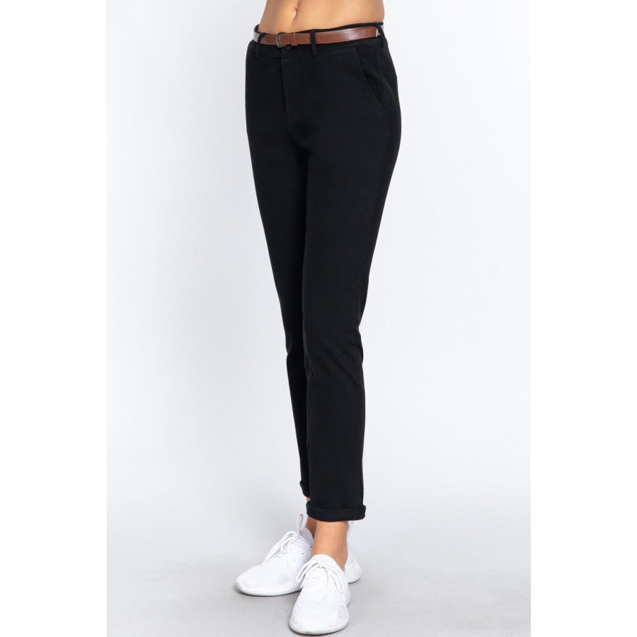 ACTIVE BASIC Cotton-Span Twill Straight Pants Black / S Apparel and Accessories