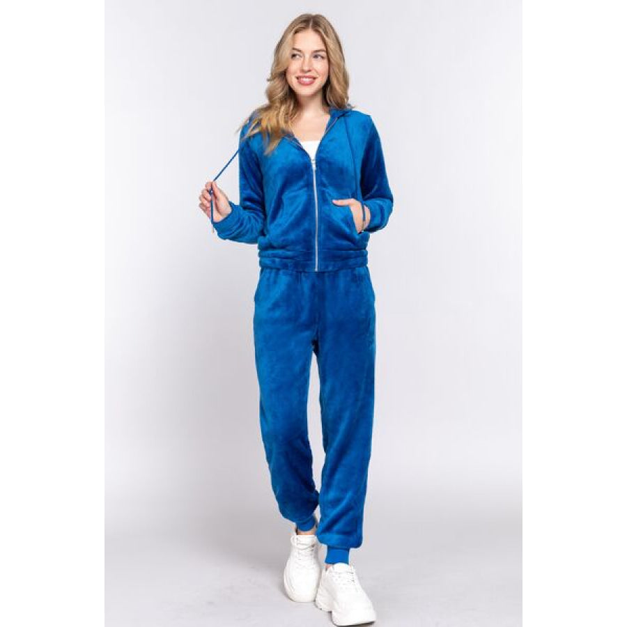 ACTIVE BASIC Faux Fur Zip Up Long Sleeve Hoodie and Joggers Set Apparel Accessories