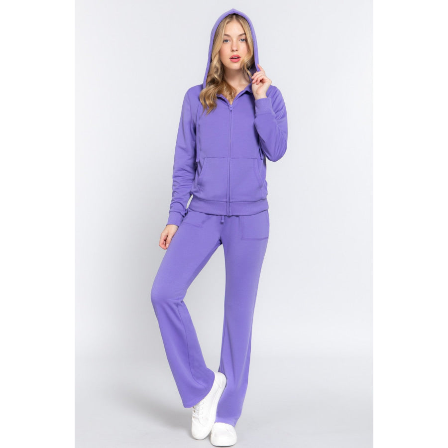 ACTIVE BASIC French Terry Zip Up Hoodie and Drawstring Pants Set Apparel and Accessories