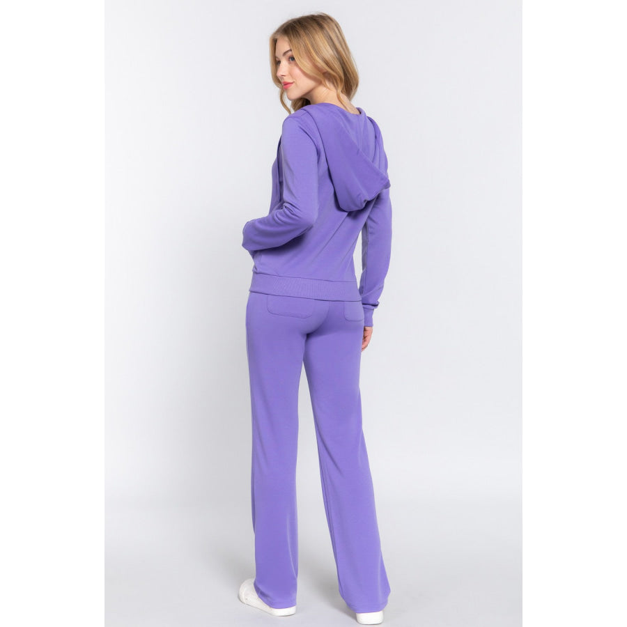 ACTIVE BASIC French Terry Zip Up Hoodie and Drawstring Pants Set Purple / S Apparel and Accessories