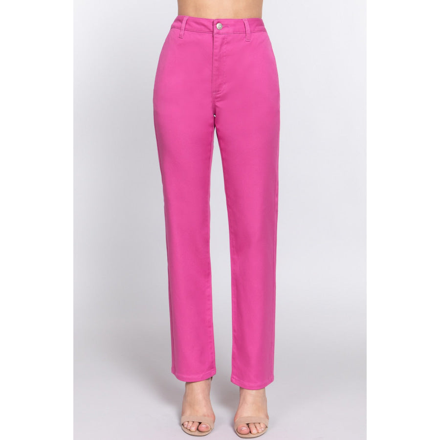 ACTIVE BASIC High Waist Straight Twill Pants PINK / S Apparel and Accessories
