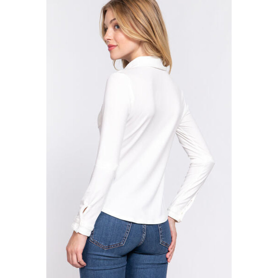 ACTIVE BASIC Long Sleeve Front Pocket DTY Brushed Shirt White / S Apparel and Accessories