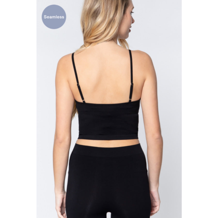 ACTIVE BASIC Round Neck Crop Rib Seamless Cami Black / S/M Apparel and Accessories
