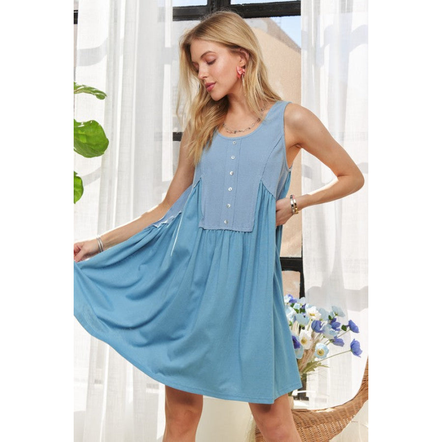 ADORA Decorative Button Sleeveless Babydoll Dress Apparel and Accessories