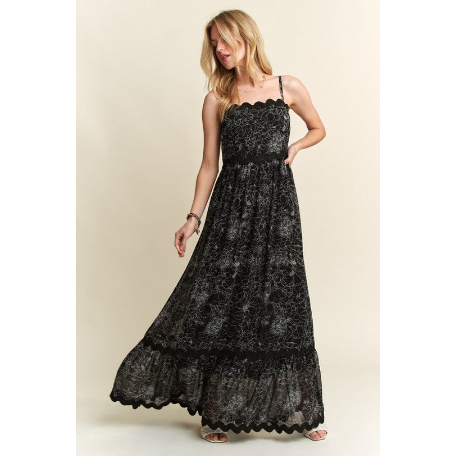 ADORA Floral Adjustable Strap Maxi Cami Dress Apparel and Accessories