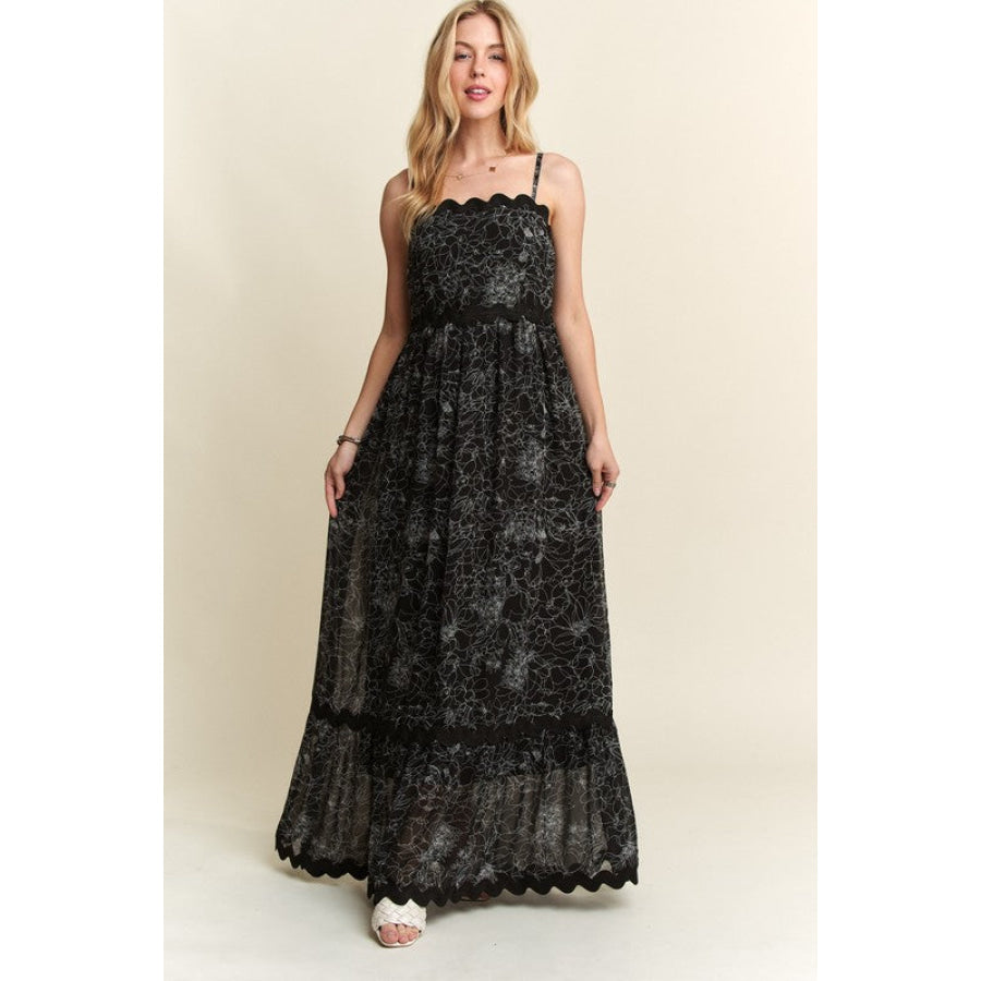 ADORA Floral Adjustable Strap Maxi Cami Dress Apparel and Accessories