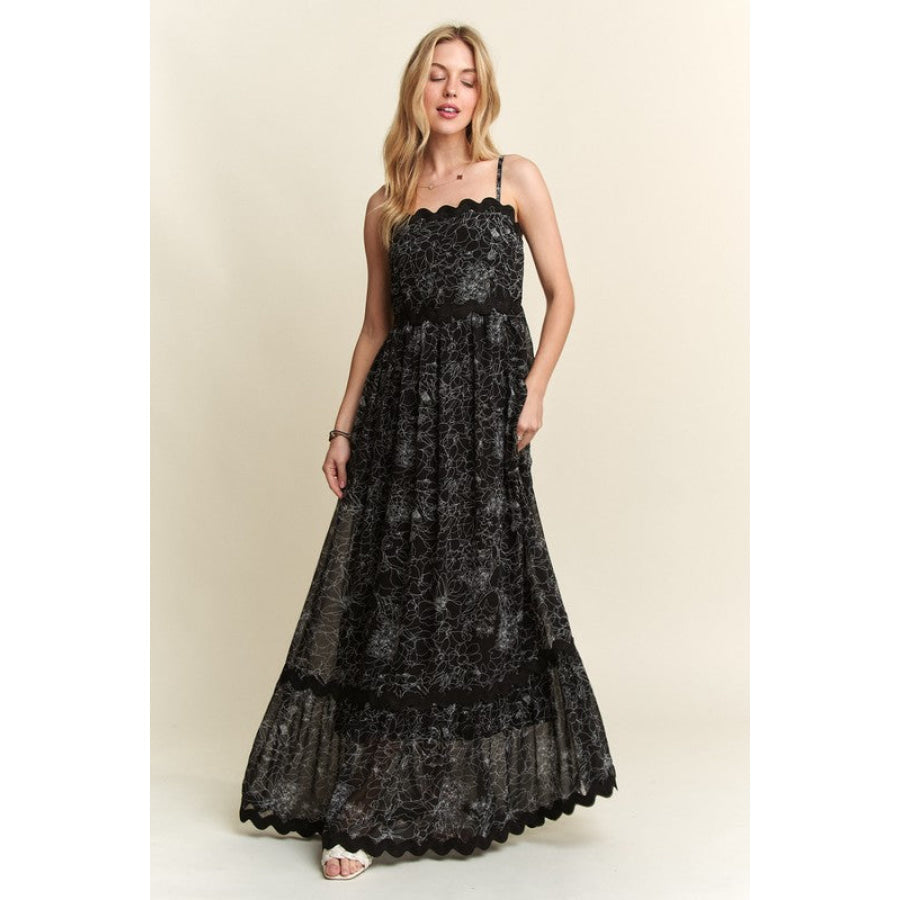 ADORA Floral Adjustable Strap Maxi Cami Dress Apparel and Accessories