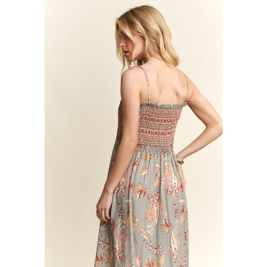 ADORA Smocked Printed Square Neck Tie Shoulder Cami Dress Apparel and Accessories