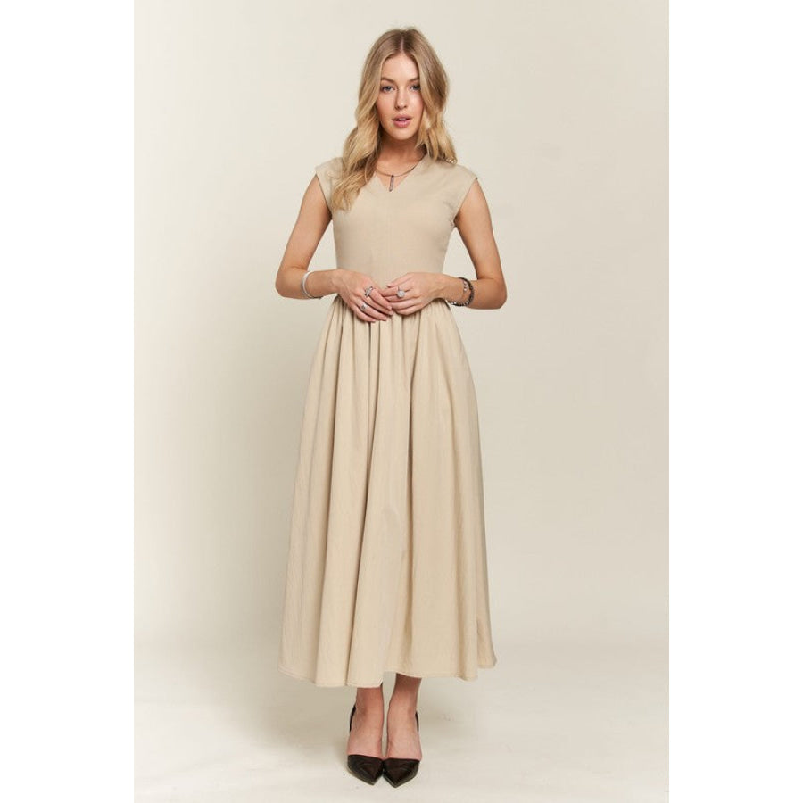 ADORA V-Neck Cap Sleeve Dress Tan / S Apparel and Accessories