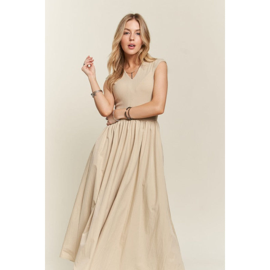ADORA V-Neck Cap Sleeve Dress Tan / S Apparel and Accessories