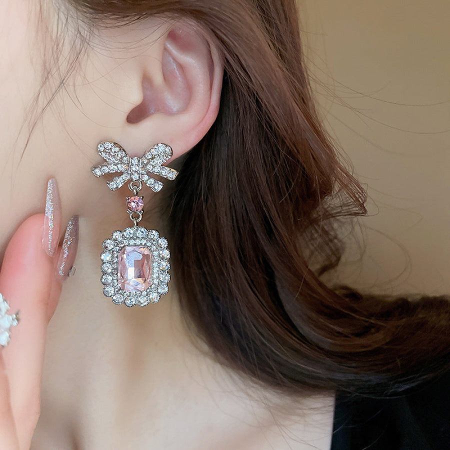 Alloy Crystal Geometric Dangle Earrings Silver / One Size Apparel and Accessories