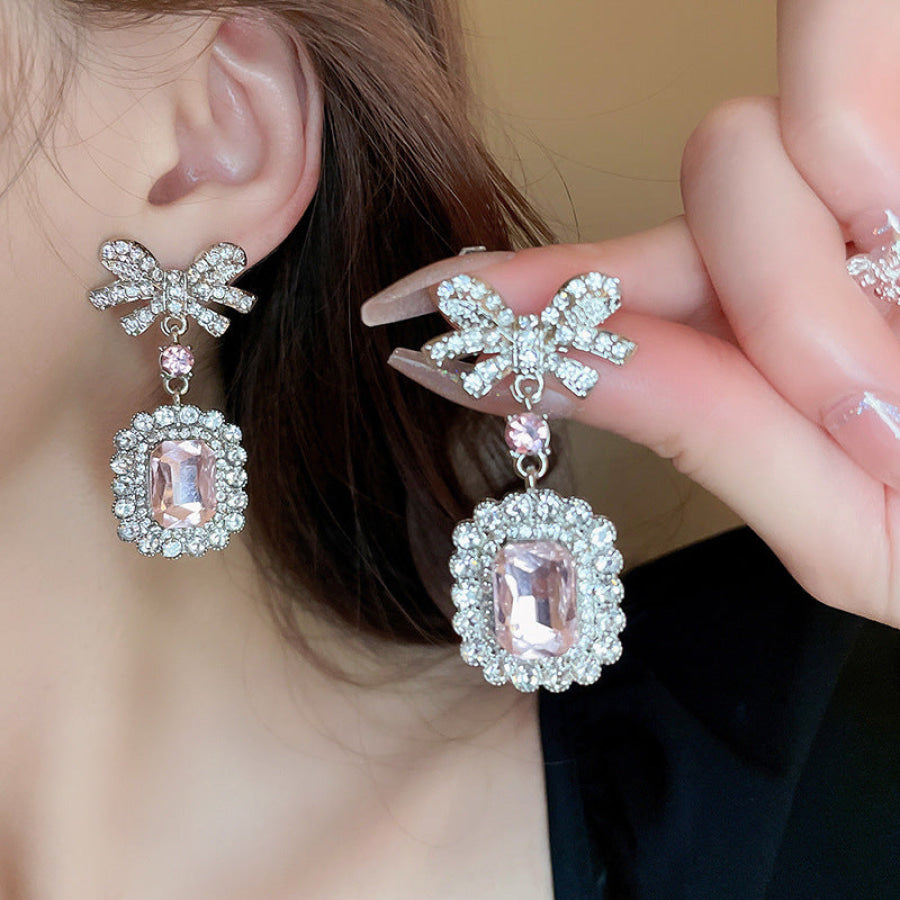 Alloy Crystal Geometric Dangle Earrings Silver / One Size Apparel and Accessories
