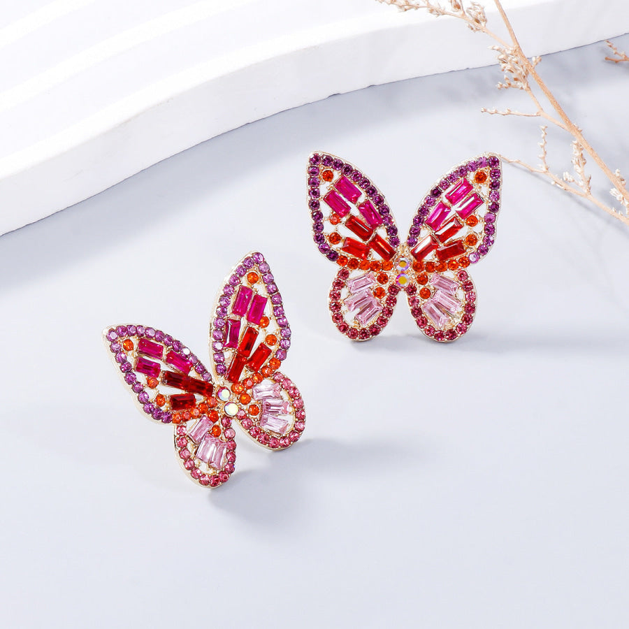Alloy Inlaid Rhinestone Butterfly Earrings Apparel and Accessories