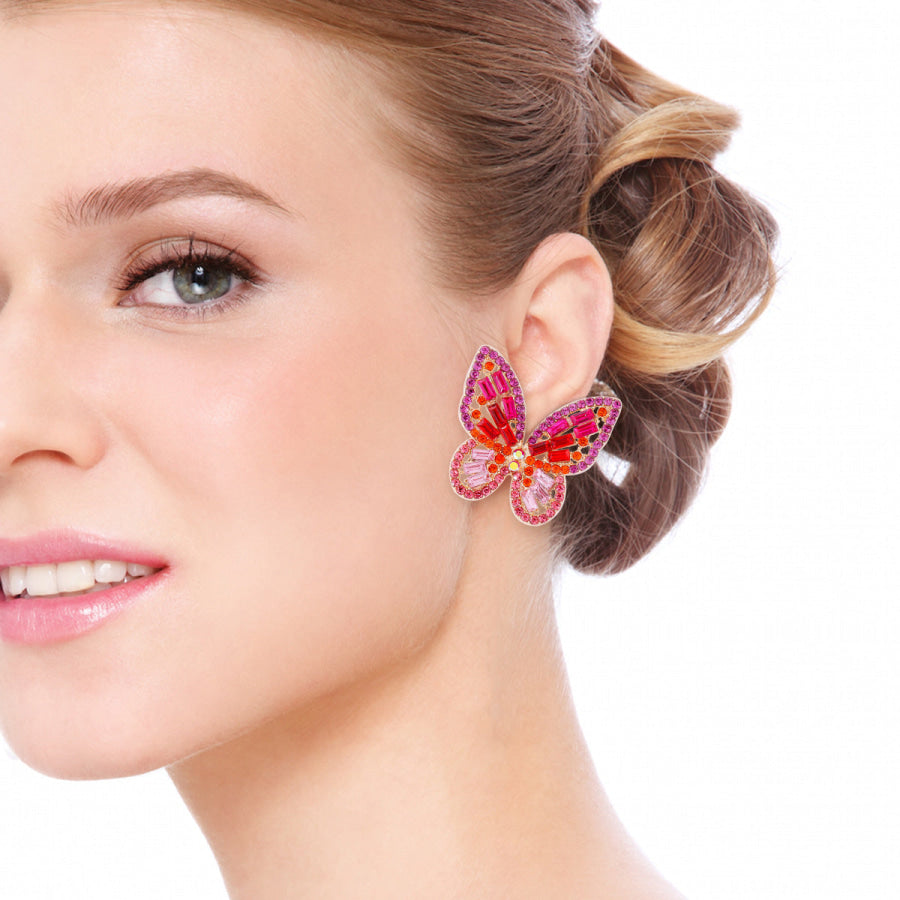 Alloy Inlaid Rhinestone Butterfly Earrings Apparel and Accessories