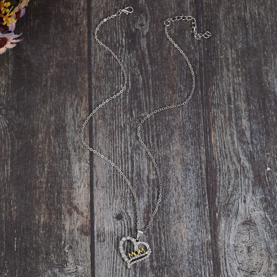 Alloy Inlaid Zircon Heart Pendant Necklace Silver / One Size Apparel and Accessories