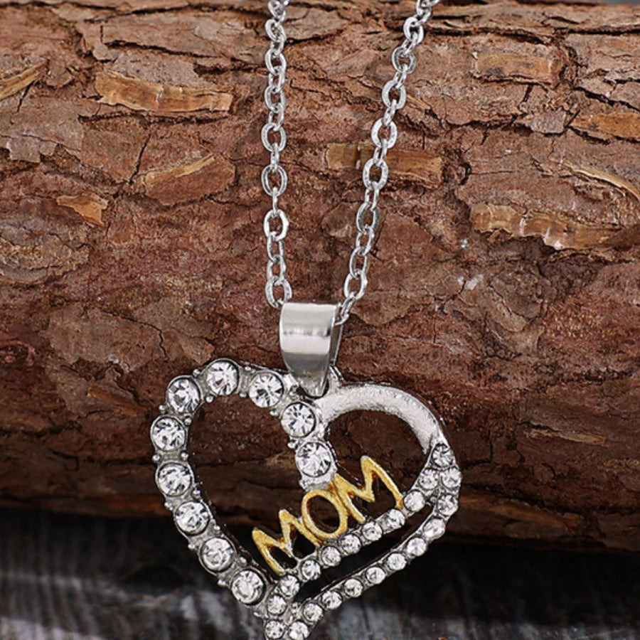 Alloy Inlaid Zircon Heart Pendant Necklace Silver / One Size Apparel and Accessories