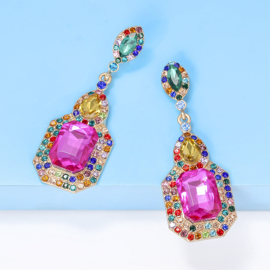 Alloy Rhinestone Dangle Earrings Multicolor / One Size Apparel and Accessories