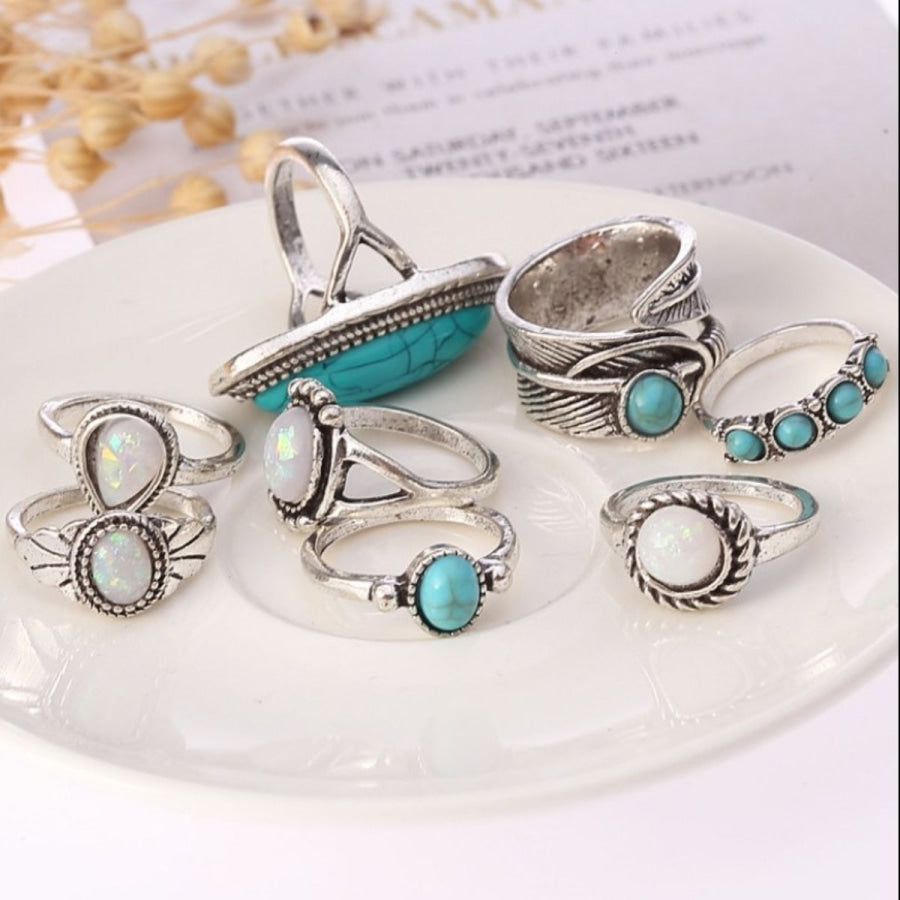 Alloy Turquoise 8-Piece Ring Set Turquoise / One Size Apparel and Accessories
