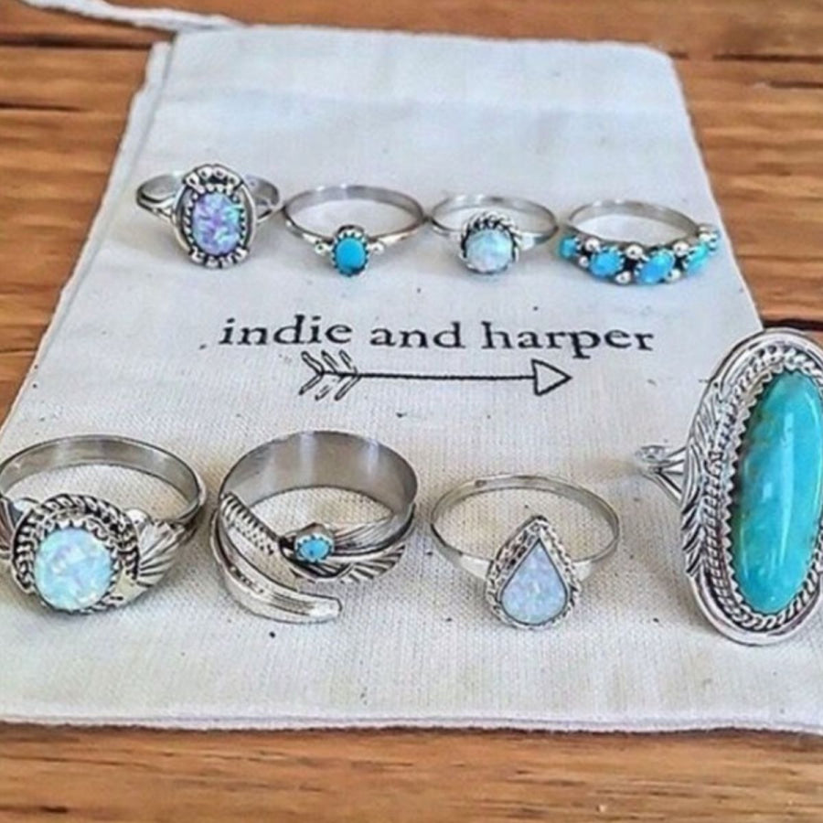 Alloy Turquoise 8-Piece Ring Set Turquoise / One Size Apparel and Accessories