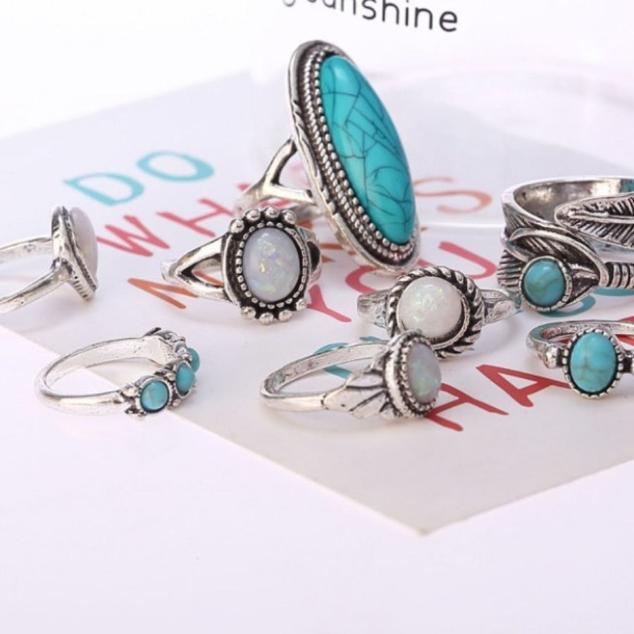 Alloy Turquoise 8-Piece Ring Set Turquoise / One Size Apparel and Accessories
