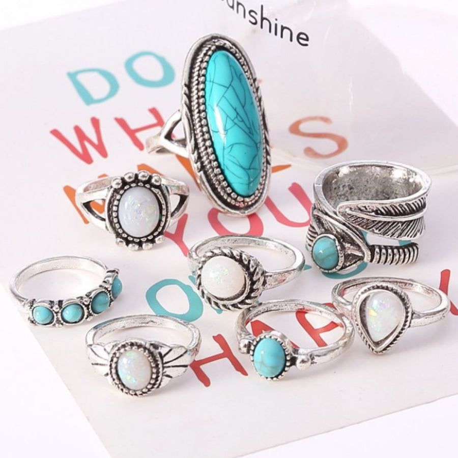Alloy Turquoise 8-Piece Ring Set Turquoise / One Size Apparel and Accessories