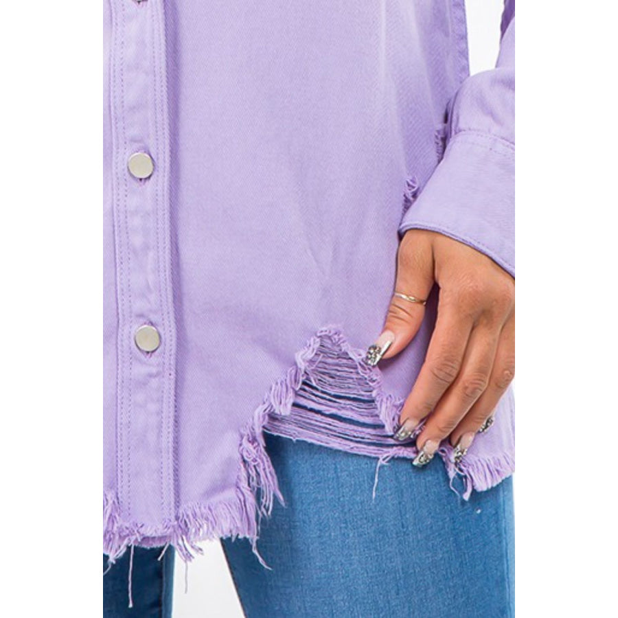 American Bazi Frayed Hem Distressed Denim Jacket Apparel and Accessories