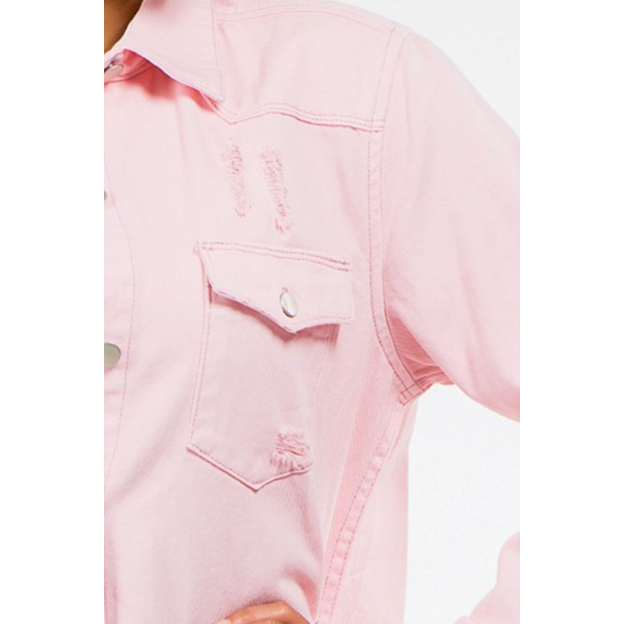 American Bazi Frayed Hem Distressed Denim Jacket Apparel and Accessories