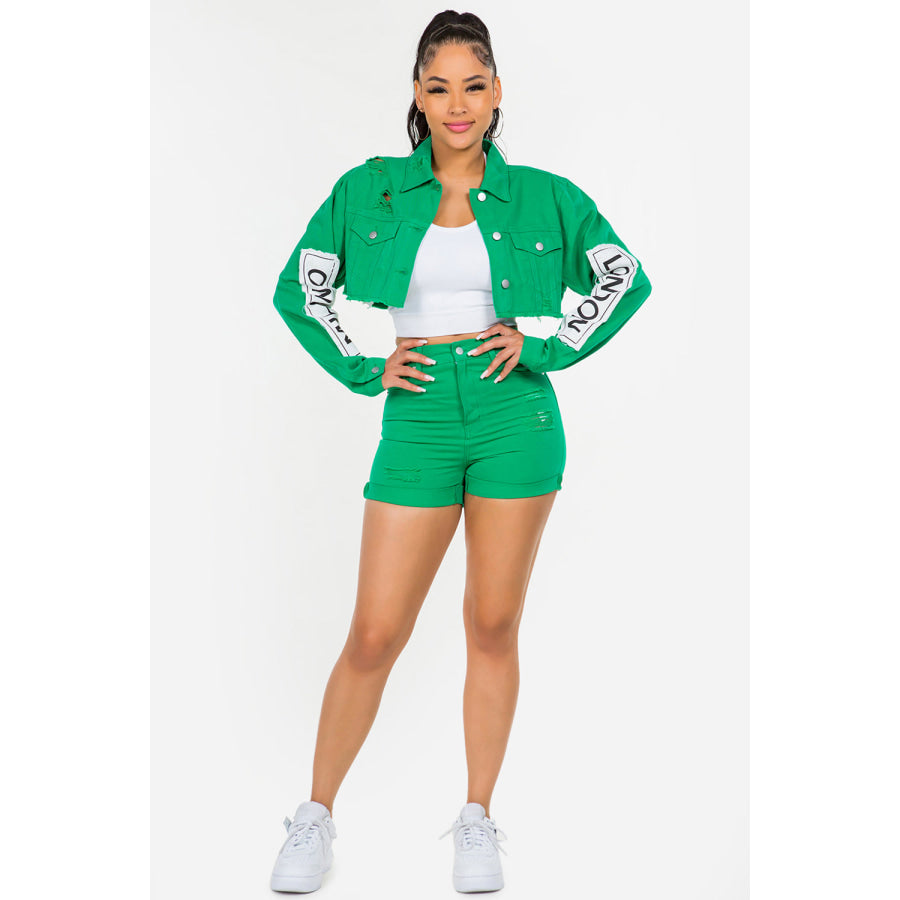 American Bazi High Waist Distressed Denim Shorts Apparel and Accessories