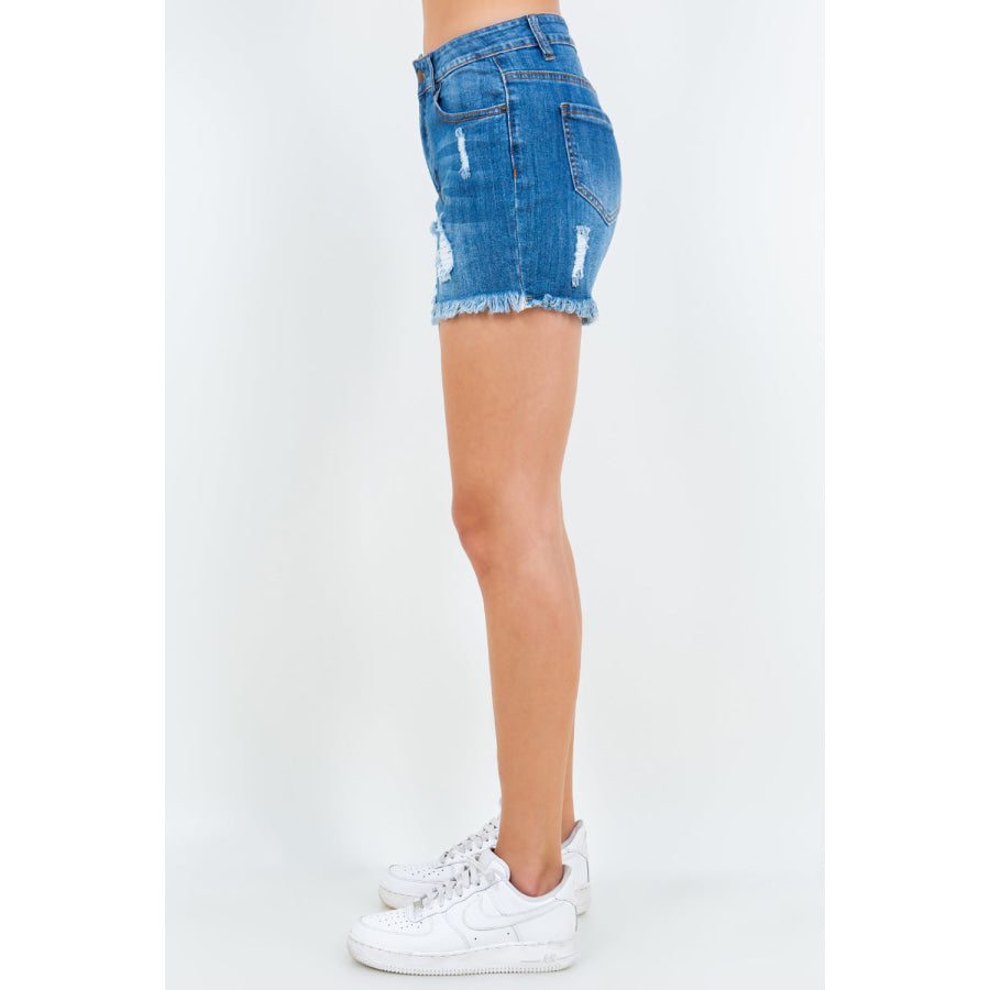 American Bazi High Waist Distressed Frayed Denim Shorts Apparel and Accessories