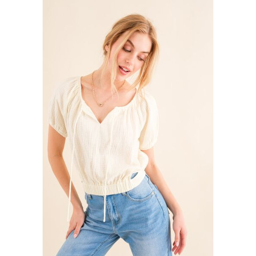 And The Why Cotton Gauze Back Waist Tie Cropped Blouse Apparel Accessories