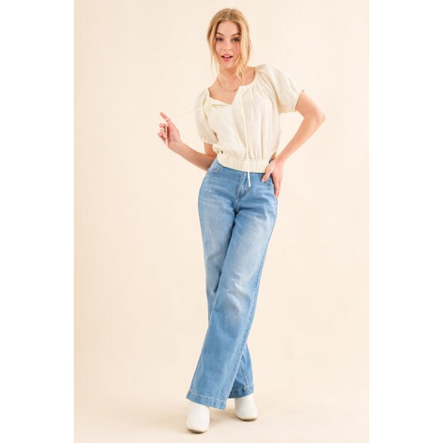 And The Why Cotton Gauze Back Waist Tie Cropped Blouse Apparel Accessories