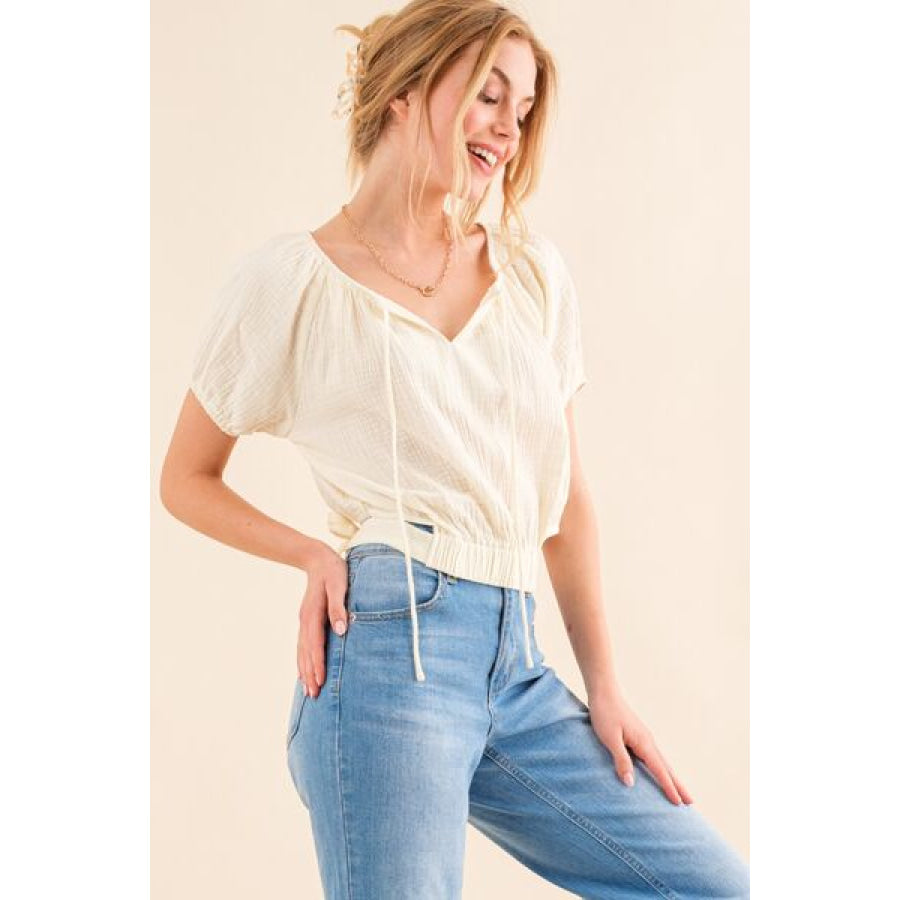 And The Why Cotton Gauze Back Waist Tie Cropped Blouse Apparel Accessories