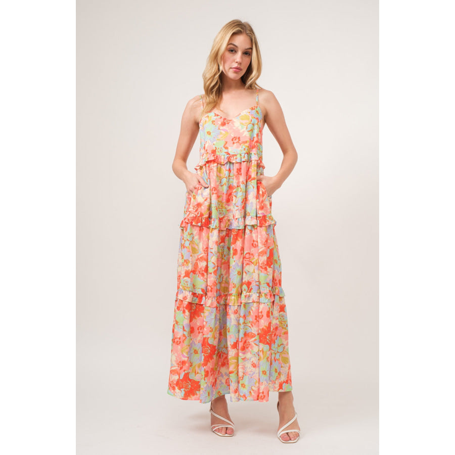 And The Why Floral Ruffled Tiered Maxi Cami Dress Apparel Accessories