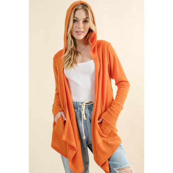 And The Why Full Size Thermal Hooded Open Front Cardigan with Pockets