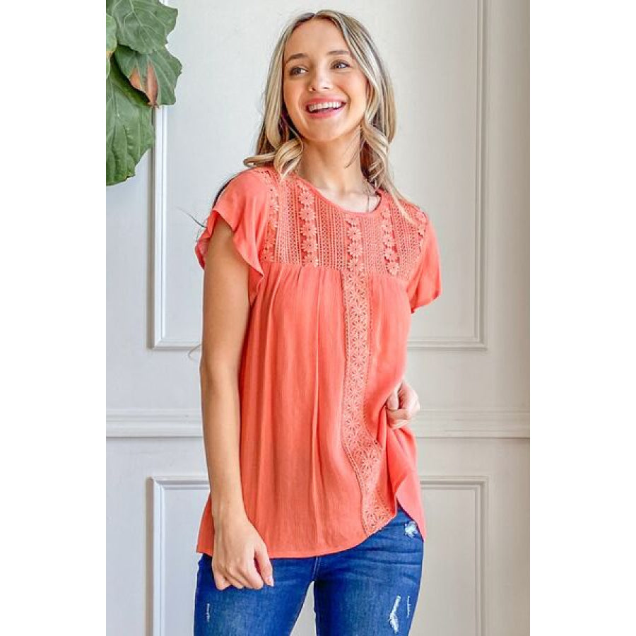 And The Why Lace Detail Ruffle Short Sleeve Blouse Apparel Accessories