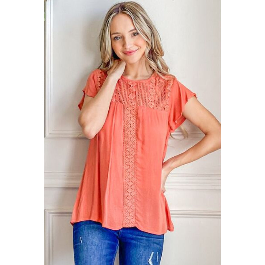 And The Why Lace Detail Ruffle Short Sleeve Blouse Apparel Accessories