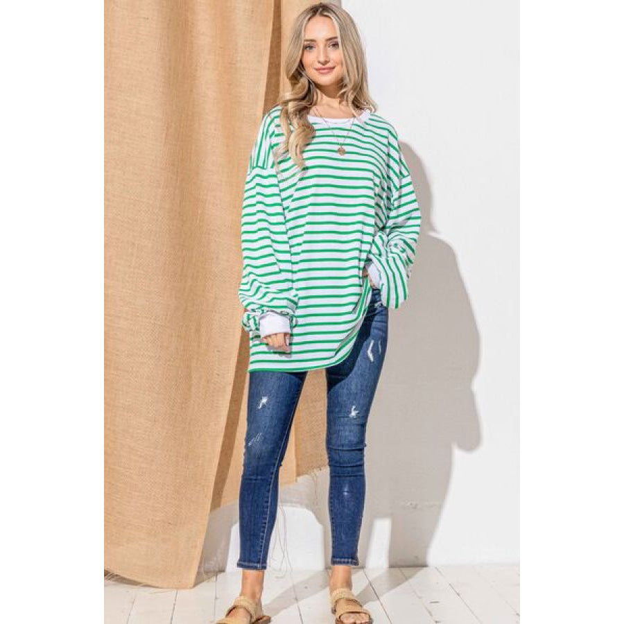 And The Why Oversized Striped Balloon Sleeve Top Apparel Accessories