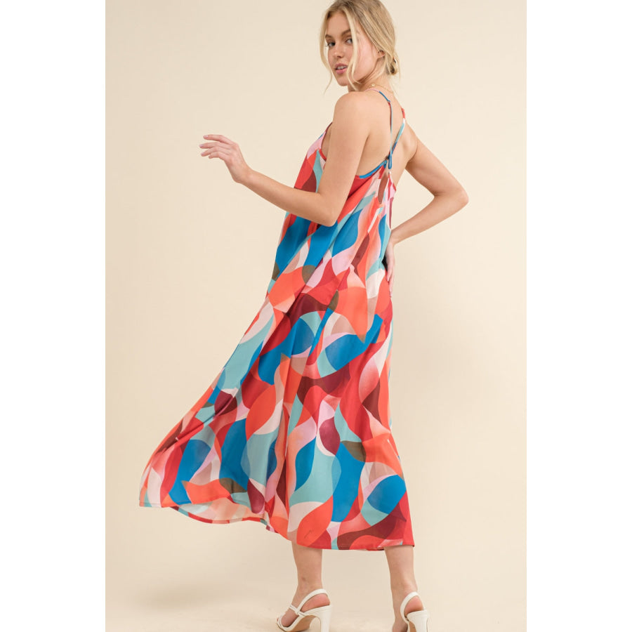 And the Why Printed Crisscross Back Cami Dress Blue Multi / S Apparel Accessories